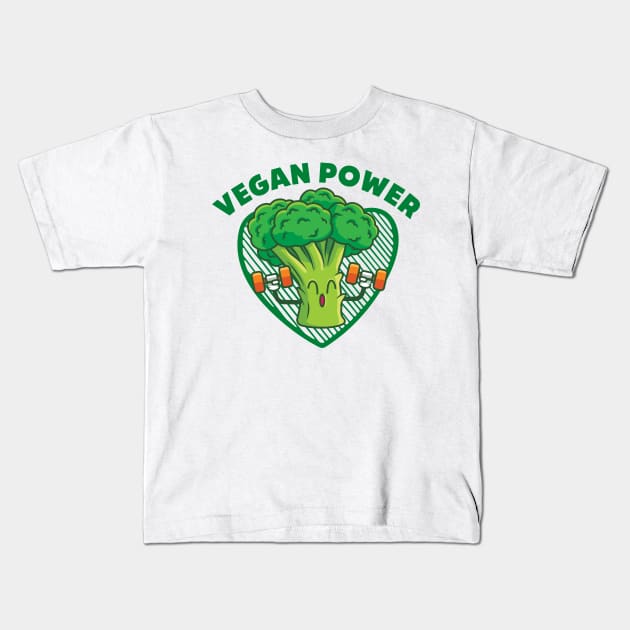 Vegan Power Broccoli Gym Green Vegetable Kids T-Shirt by DMS DESIGN